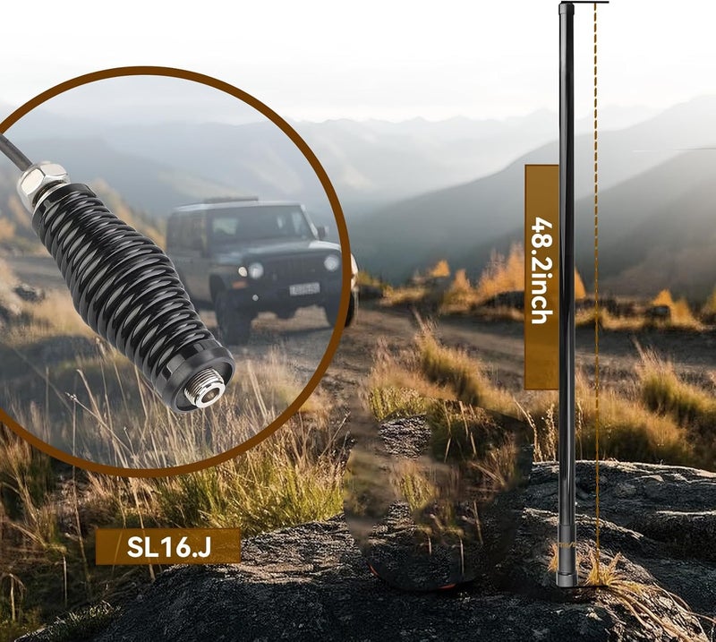 Retevis Heavy Duty Mobile Radio Antenna, Dual Band UHF/VHF Antenna, 48.2inch Fiberglass Mount Bracket,Spring Base with 16ft RG-58U Coaxial Cable,Compatible with Midland RT95 RT97L MB1(1Pack) - Image 5